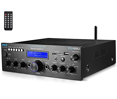 Pyle PDA6BU.6 – Wireless Bluetooth Power Amplifier System – 200W Dual Channel Sound Audio Stereo Receiver w/ USB, SD, AUX, MIC w/ Echo, Radio, LCD – For Home Theater Entertainment via RCA, Studio Use