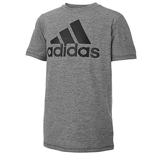 adidas Boys Size Short Sleeve AEROREADY Performance Logo Tee T-Shirt, Charcoal Grey Heather, Medium (10/12 Plus)
