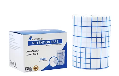 AWD Medical Dressing Retention Tape – Medical Non-Woven, Skin Friendly, Adhesive Wound Dressing Tape, Medical Tape for Wound Care Secures Primary Dressings with Easy Release Backing (4″ x 10 yds)