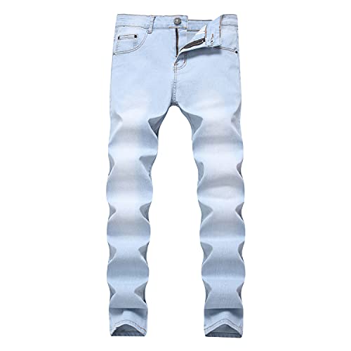 Men’s Vintage Straight Classic Jeans Retro Slim-Fit Bootcut Denim Pants Distressed Comfort Loose Stretch Jean Trousers (Light Blue,42)