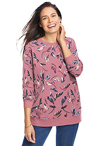 Woman Within Women’s Plus Size French Terry Sweatshirt – 1X, Desert Rose Feather Pink