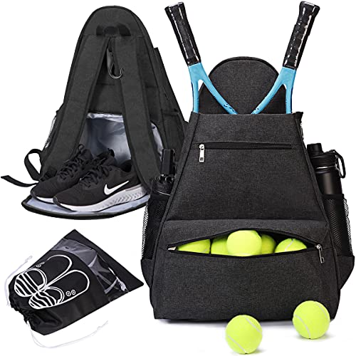 shiningwaner Tennis Bags Tennis Backpack with Shoe Compartment Shoe Bag for Men and Women, Holding Tennis/Badminton/Squash Racket, Pickleball Paddles and Other Accessories, Black