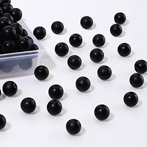 Ecally 300 Pieces Black Matte Onyx Beads Natural Black Agate Round Beads Frosted Onyx Gemstone Loose Beads for Bracelet Necklace Jewelry DIY Making (6 mm)