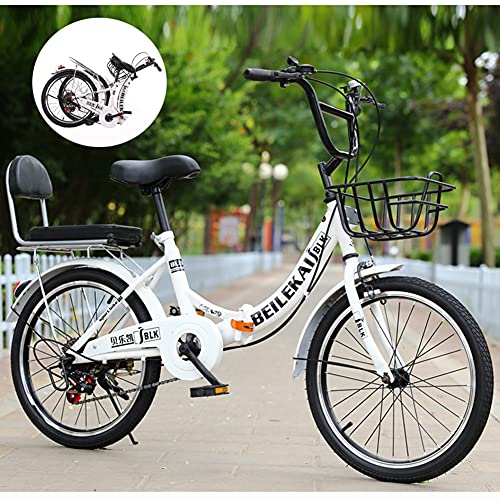 SHANJ Folding Kids Bike 20-24inch,7 Speed,Portable Outdoor Road Bicycle for Boys and Girls,Teens,with Back Seat and Basket