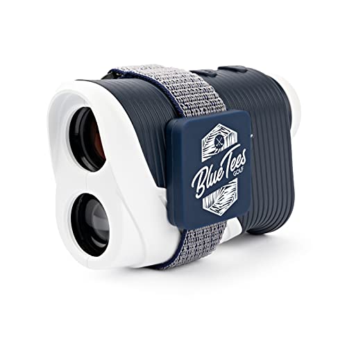 Blue Tees Golf Series 2 Pro Laser Rangefinder with Magnetic Rangefinder Strap for Easy Access- Slope Measurement, Flag Lock with Pulse Vibration. Attaches to Push Cart, Golf Cart Rails.