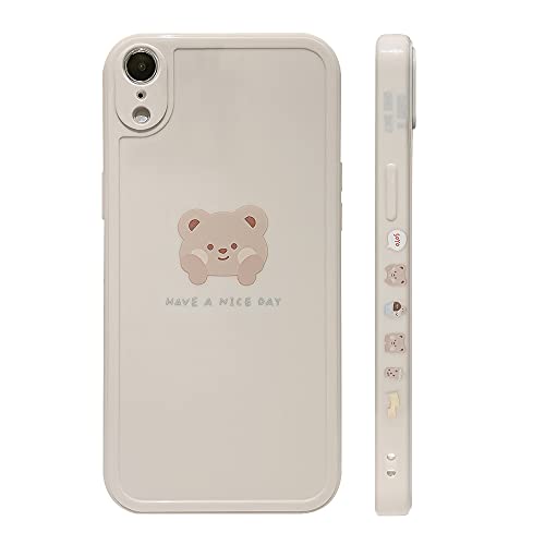 Ownest Compatible with iPhone XR Case Cute Painted Design Brown Bear with Cheeks for Women Girls Fashion Slim Soft Flexible TPU Rubber for iPhone XR-Beige