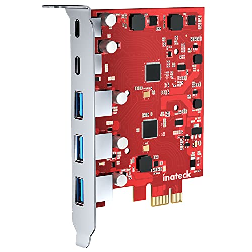 Inateck PCIe to USB 3.2 Gen 2 Extension Card with 5 Ports 8 Gbps Bandwidth,No External Power Source Required, RedComets U25