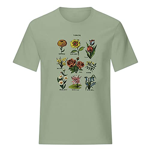 Vintage Botanical Floral Print T Shirts for Women Summer Casual Loose O-Neck Tee Wild Flower Graphic Short Sleeve Tops | The Storepaperoomates Retail Market - Fast Affordable Shopping