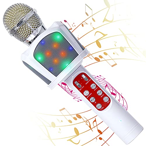fbamz Kids Karaoke Microphone Machines Toy for 3-12 Year Girls Boys, 5 in 1 Wireless Microphone Bluetooth with LED Lights, Portable Handheld Mic Christmas Birthday Gifts for 5 6 7 8 9 10 11 Year Teens