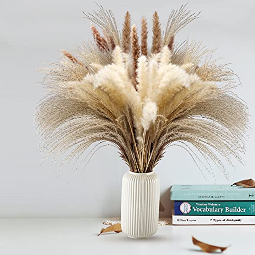 60Pcs Pampas Grass, 17.72” Dried White Pampas Grass 15 Pcs▕Brown Dried Flower 15 Pcs▕30 Pcs Natural Dried Reed, Natural Home Decor & Ideal for Flower Arrangements, Wedding Plants