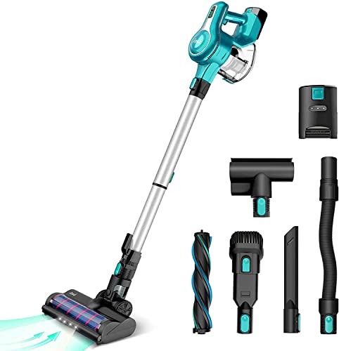 INSE Cordless Vacuum Cleaner, 23Kpa 265W Powerful Suction Stick Vacuum Cleaner, Up to 45min Runtime, Rechargeable Battery Vacuum, 10-in-1 Lightweight Vacuum for Carpet Hard Floor Pet Hair, S6T Teal