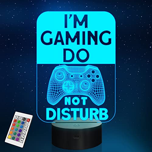 Do Not Disturb I’m Gaming Night Light,Gamepad Graphic Video Games Gamer Gift Funny 3D Illusion Lamp 16 Colors Changing Touch & Remote Control for Men Teenagers and Kids
