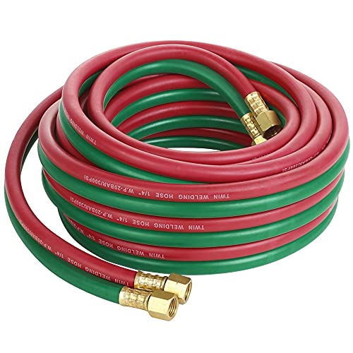 Hromee Oxygen Acetylene Hose 1/4-Inch × 25 Feet with 9/16”-18 B fittings Welding Cutting Torch Twin Hose