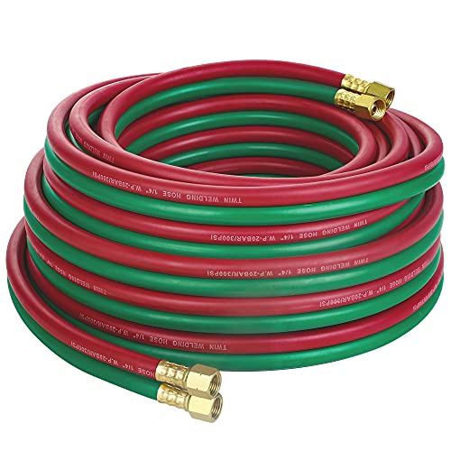 Hromee Oxygen Acetylene Hose 1/4-Inch × 50 Feet with 9/16″-18 B fittings Welding Cutting Torch Twin Hose
