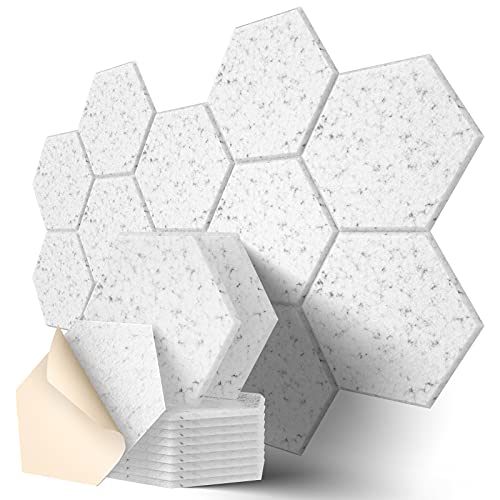Dailycooper 12 Pack Self-adhesive Acoustic Panels 12″ X 10″ X 0.4″ – Sound Proof Foam Panels with High Density, Stylish Hexagonal Design, Flame Resistant, Absorb Noise and Eliminate Echoes(Gray)