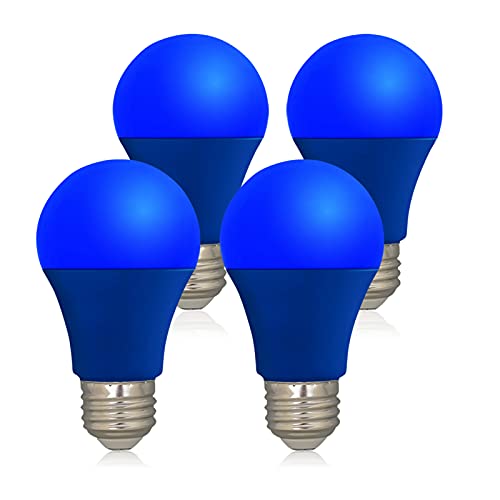 LED Blue Color Light Bulb – A19 E26 Base Blue Bulbs 9W (60W Equivalent), Blue Lightbulbs Perfect For Outdoor Porch, Christmas Decoration, Party Decoration, Holiday Lighting, Halloween Decor, 4 Pack