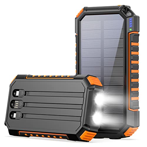 Riapow Solar Charger 30000mAh High Capacity Solar Power Bank with Built-in USB C & USB Input Cables, Fast Charge Portable Phone Charger with 5 Outputs & 2 Inputs for iPhone Samsung Tablet