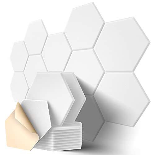 Dailycooper 12 Pack Self-adhesive Acoustic Panels 12″ X 10″ X 0.4″ – Sound Proof Foam Panels with High Density, Stylish Hexagonal Design, Flame Resistant, Absorb Noise and Eliminate Echoes(White)
