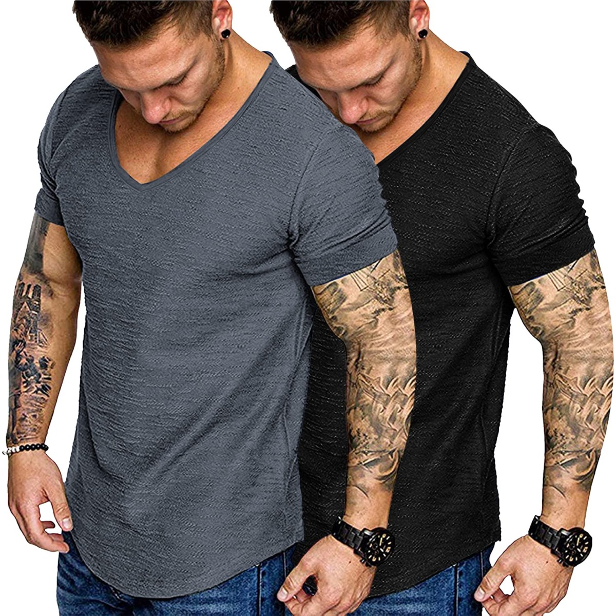 COOFANDY Mens 2 Pack Muscle V Neck T Shirt Fitted Gym Workout Short Sleeve Tee | The Storepaperoomates Retail Market - Fast Affordable Shopping