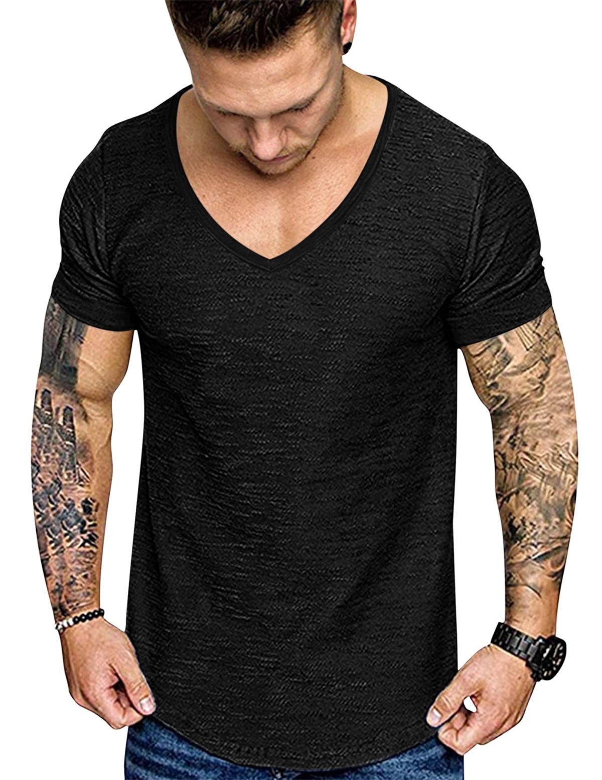 COOFANDY Mens 2 Pack Muscle V Neck T Shirt Fitted Gym Workout Short Sleeve Tee | The Storepaperoomates Retail Market - Fast Affordable Shopping