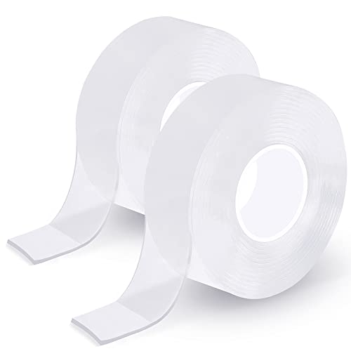Joyberg 2 Rolls Nano Double Sided Tape Total 33FT, Easy Tape Heavy Duty, Washable Strong Wall Tape Removable Transparent Sticky Tape for Home and Office (0.6inch, Each Roll 5m/16.5ft)
