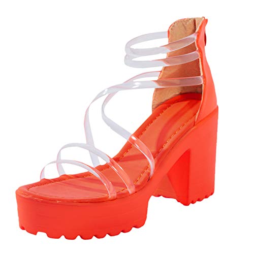 NOLDARES Sandal for Women Summer Casual Open Toe Chunky Heels Wedge Sandals Zipper Platform Clear Sandals, Orange, 10 | The Storepaperoomates Retail Market - Fast Affordable Shopping