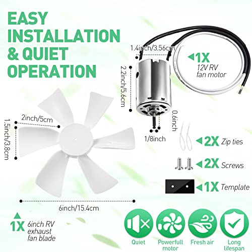 6 inch RV Vent Fan, 12V D-Shaft RV Fan Motor with White Fan Blade, RV Exhaust Fan with 2 Screws 2 Zip Ties and Template for mounting, Replacement Parts for RV Roof Celling Bathroom Exhaust | The Storepaperoomates Retail Market - Fast Affordable Shopping