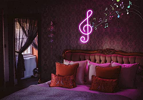 Music decor Neon Sign – LED Neon Lights Wall Decoration, USB or Battery Powered Creative Music Symbol Night Light Bedroom Living Room Girl Room Decor Bar Party Birthday Gift (Pink)