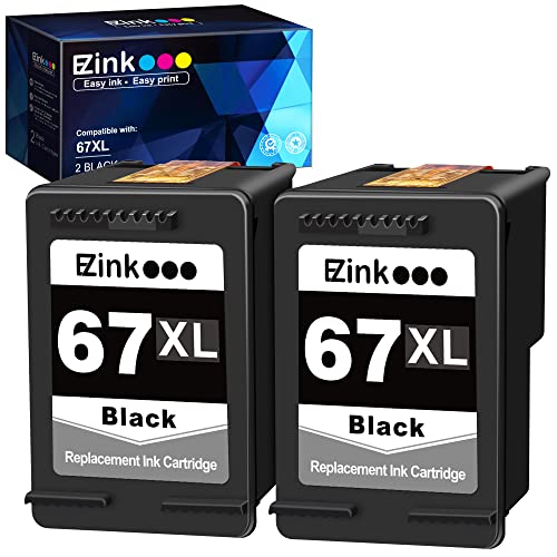 E-Z Ink (TM Ink Cartridge Replacement for HP 67XL 67 XL for DeskJet 2755e 4155e 2722 2752 2752e Envy Pro 6455 6458 6475 Envy 6455e 6055 6055e 6075 DeskJet Plus 4122 4132 4155 (2 Black)