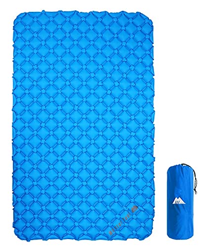 MasterTool Ultralight Double Sleeping Pad for Camping, Portable Waterproof Camping Pad, Inflatable Comfort Camping Mattress 2 Person, Ripstop Sleeping mat for Backpacking (Blue)