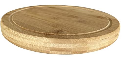 Nature’s Kitchen Thick Round Bamboo Cutting Board Block Serving Tray w Juice Groove for Cutting Chopping Cheese & Charcuterie Board Platter (12 inches)