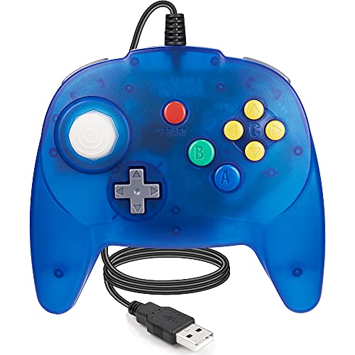 LUXMO Upgraded PC USB Version for Nintendo 64 Wired Controller Gamepads Joystick design Compatible with Windows PC Switch MAC Steam Petro Pie Raspberry Pi3 6 ft USB Cord Transparent Blue