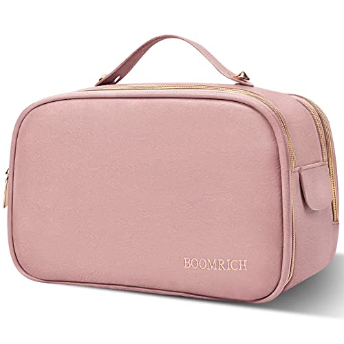 BOOMRICH Toiletry Bag for Women, Water-Resistant Leather Toiletry Organizer, Travel Cosmetic Bag Makeup Bag, Large Dopp Kit for Toiletries Accessories, Pink