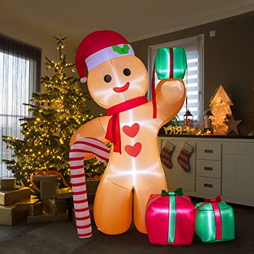 Peyton 8FT Inflatable Gingerbread Man with Candy Cane and Three Gift Boxes,LED Lighted Christmas Decoration Indoor and Outdoor. | The Storepaperoomates Retail Market - Fast Affordable Shopping