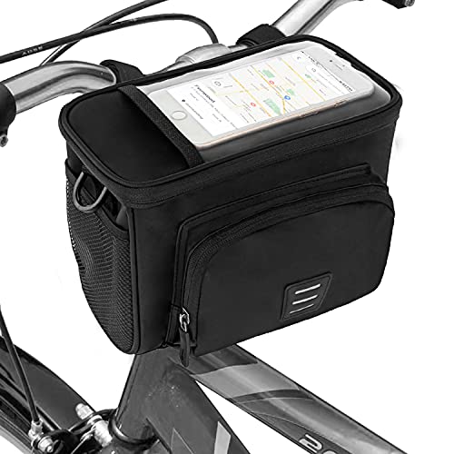 dujp Bike Handlebar Bag Insulated Front Bicycle Basket Bag, Waterproof Cooler Storage Pouch,Front Phone Bag with Touch Screen Fit Phone Below 6.5 Inch