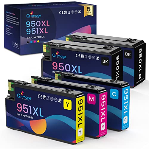 Q-image 5-Pack Large Capacity 950XL 951XL Ink Cartridge Replacement for HP 950 951 XL Work for HP Officejet Pro 8600 8610 8100 8620 8630 Printer(2 Black, 1 Cyan, 1 Magenta, 1 Yellow)