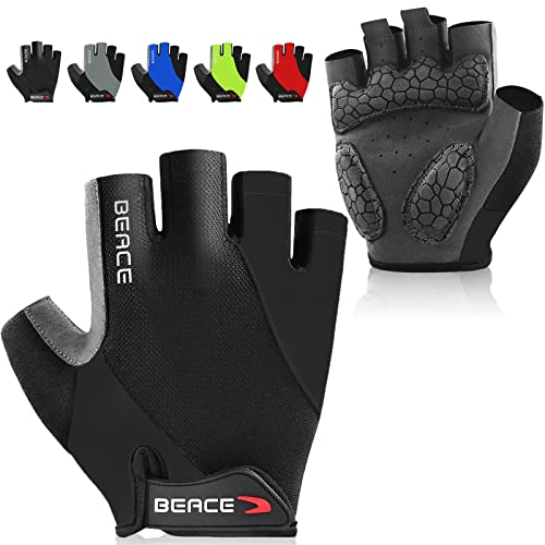 BEACE Cycling Gloves Bike Gloves Biking Gloves Half Finger Road Bike Bicycle Gloves for Men and Women-Breathable Anti-Slip Shock-Absorbing Pad Motorcycle Light Weight Mountain Bike Gloves (Black, M)