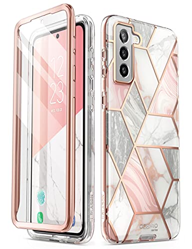 i-Blason Cosmo Series Designed for Samsung Galaxy S21 FE 5G Case (2022 Release), Slim Full-Body Stylish Protective Case with Built-in Screen Protector (Marble)