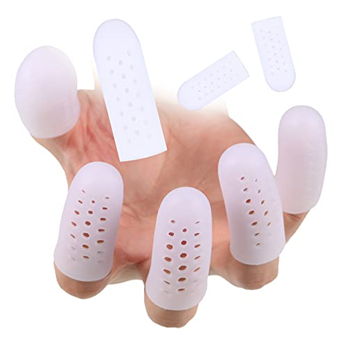 20 Pieces Silicone Finger Protectors Finger Caps with Holes for Wound, Breathable Finger Cots Finger Cover Sleeves for Finger Cracking, Eczema, Trigger Finger, Blisters, Corn, Broken Toe (White)
