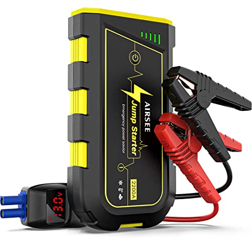 AIRSEE Jump Starter, 2200A Peak Current 20800mAh Portable Car Jump Starter Battery Pack for up to 8.0L Gas and 6.5L Diesel Engines, 12V Jump Box Auto Battery Booster with Built-in LED Flashlight