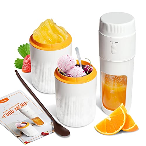 COOKUFO Ice Cream Maker (Double Chill Cup), 4 in1 Ice Cream Maker Machine, Smoothie Blender, Cold Brew Maker, Juicer, 11.5 OZ Personal Blender With Rechargeable USB+Ice Cream Scoop & Recipe Book, Easy Clean Shakes Blender, Indoor Outdoor Gym Use Baby Food