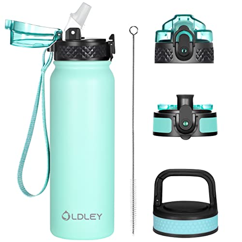 Insulated Water Bottle 20oz for Adults Kids Stainless Steel Water Bottles with Straw/Chug/Carabiner 3 Lids Fruit Strainer Double Wall Vacuum Wide Mouth BPA Free Sweat/Leak-Proof for School Travel