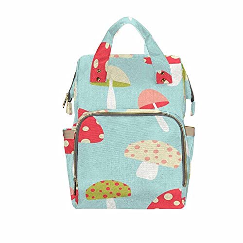 InterestPrint Pretty Mushroom Diaper Bag Backpack,Large Baby Bags,Multifunctional Travel Back Pack