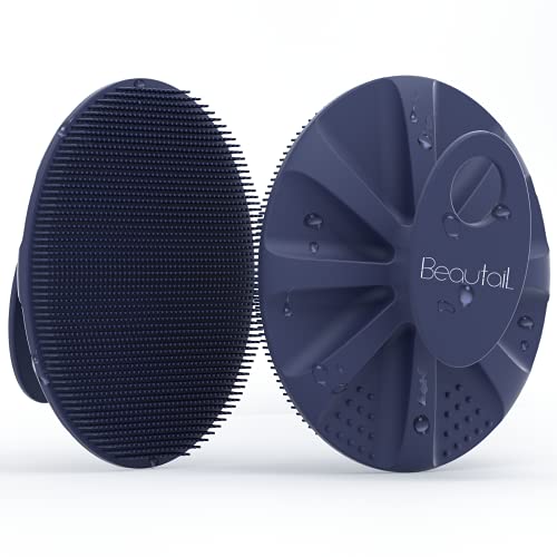 BEAUTAIL Silicone Body Scrubber Shower Bath Wash Brush Gentle Exfoliating Scrub Cleansing Loofah for Women Men Baby Sensitive Skin, Easy to Clean, Lather Nicely, More Hygienic, 1 Pack, Blue