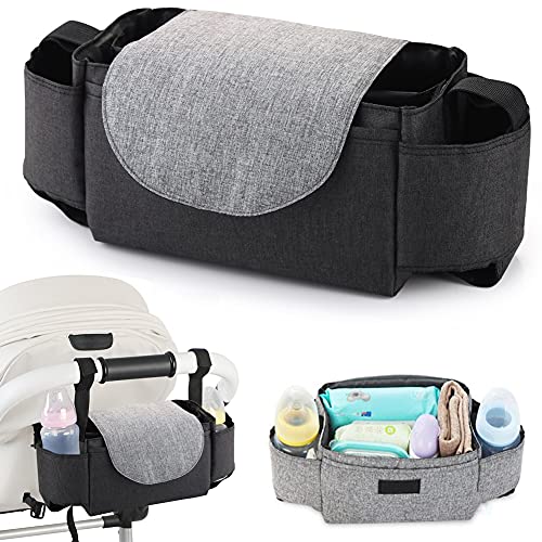 KJHG Stroller Organizer Bag,Multifunctional Stroller Bags with Insulated Cup Holder Baby Stroller Accessories Storage Bag for Bottle,Diaper,Phone,Keys,Toys,Baby Items (Black)