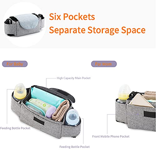 Stroller Organizer Bag,Multifunctional Stroller Bags with Insulated Cup Holder Baby Stroller Accessories Storage Bag for Bottle,Diaper,Phone,Keys,Toys,Baby Items (Grey) | The Storepaperoomates Retail Market - Fast Affordable Shopping