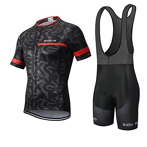 MOXILYN Men Cycling Jersey Set Bike Shorts and Jersey Suit 9D Padded Cycling Bibs MTB Shirts Short Sleeve Bicycle Clothes