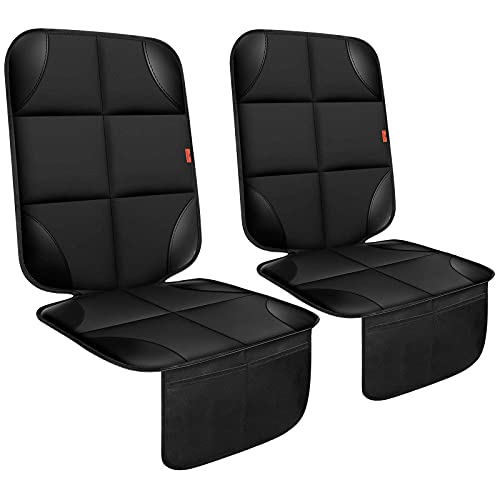 Car Seat Protector 2 Pack Car Seat Cushion Mat Thickest Padding,Waterproof 600D Fabric Car Seat Covers for Non-Slip Backing Mesh Pockets for Baby and Pet(2 Seat Protector)