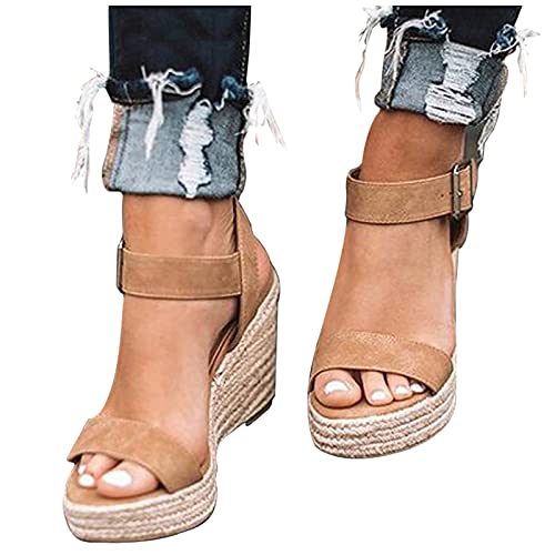 NOLDARES Sandals for Women Casual Summer Espadrilles Wedge Sandals Open Toe Buckle Strap Platform Sandals