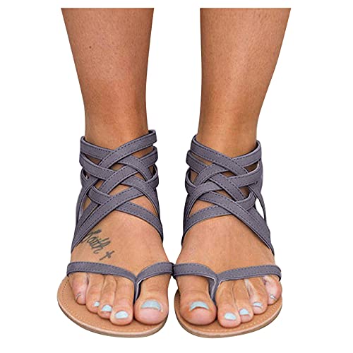 NOLDARES Sandals for Women Casual Summer Gladiator Crisscross Strappy Flat Sandals Thong Flip Flop Sandals